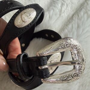 Silver Creek Black Leather Western Concho Belt Silver Buckle 1” Size 36–40